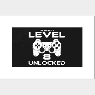 Level 8 Unlocked 8th Birthday Gamer Gift Posters and Art